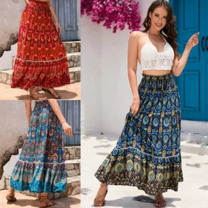 مجموعة اروين ARWEN GROUP AJH 2024   Women's superior quality Skirts summer high waist ankle length floral print retro Casual