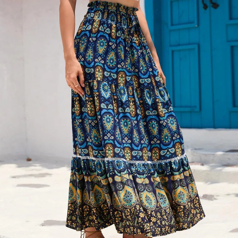 مجموعة اروين ARWEN GROUP AJH 2024   Women's superior quality Skirts summer high waist ankle length floral print retro Casual