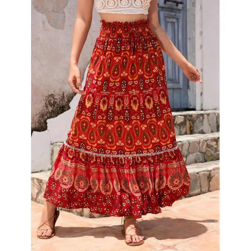 مجموعة اروين ARWEN GROUP AJH 2024   Women's superior quality Skirts summer high waist ankle length floral print retro Casual