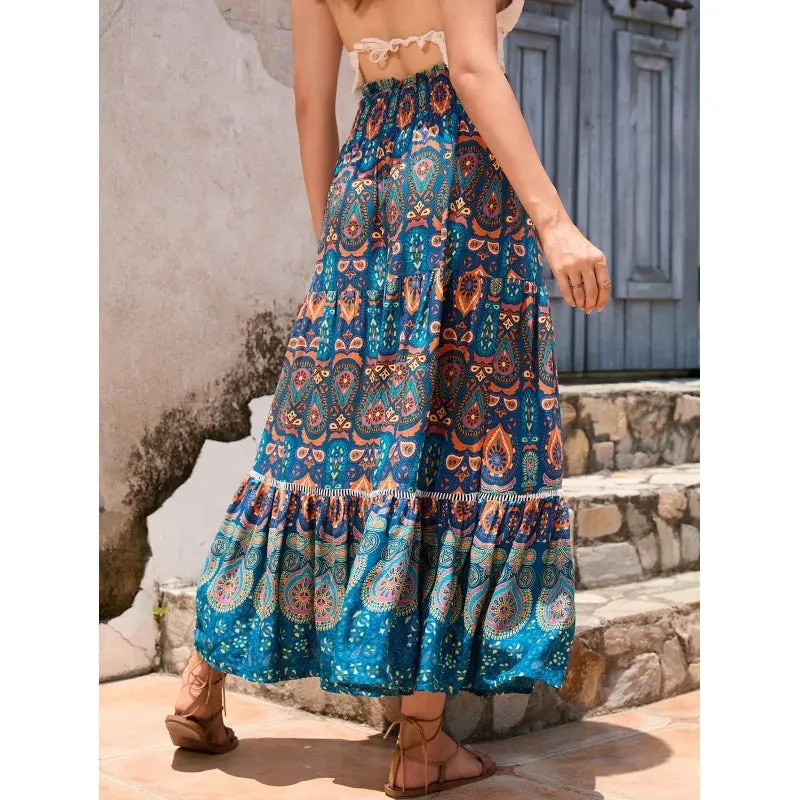 مجموعة اروين ARWEN GROUP AJH 2024   Women's superior quality Skirts summer high waist ankle length floral print retro Casual