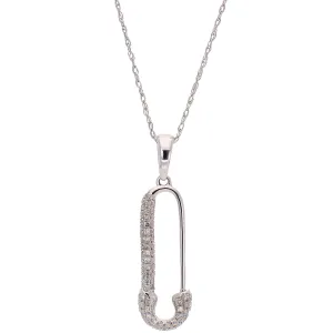 14K White Gold Diamond Safety Pin Necklace