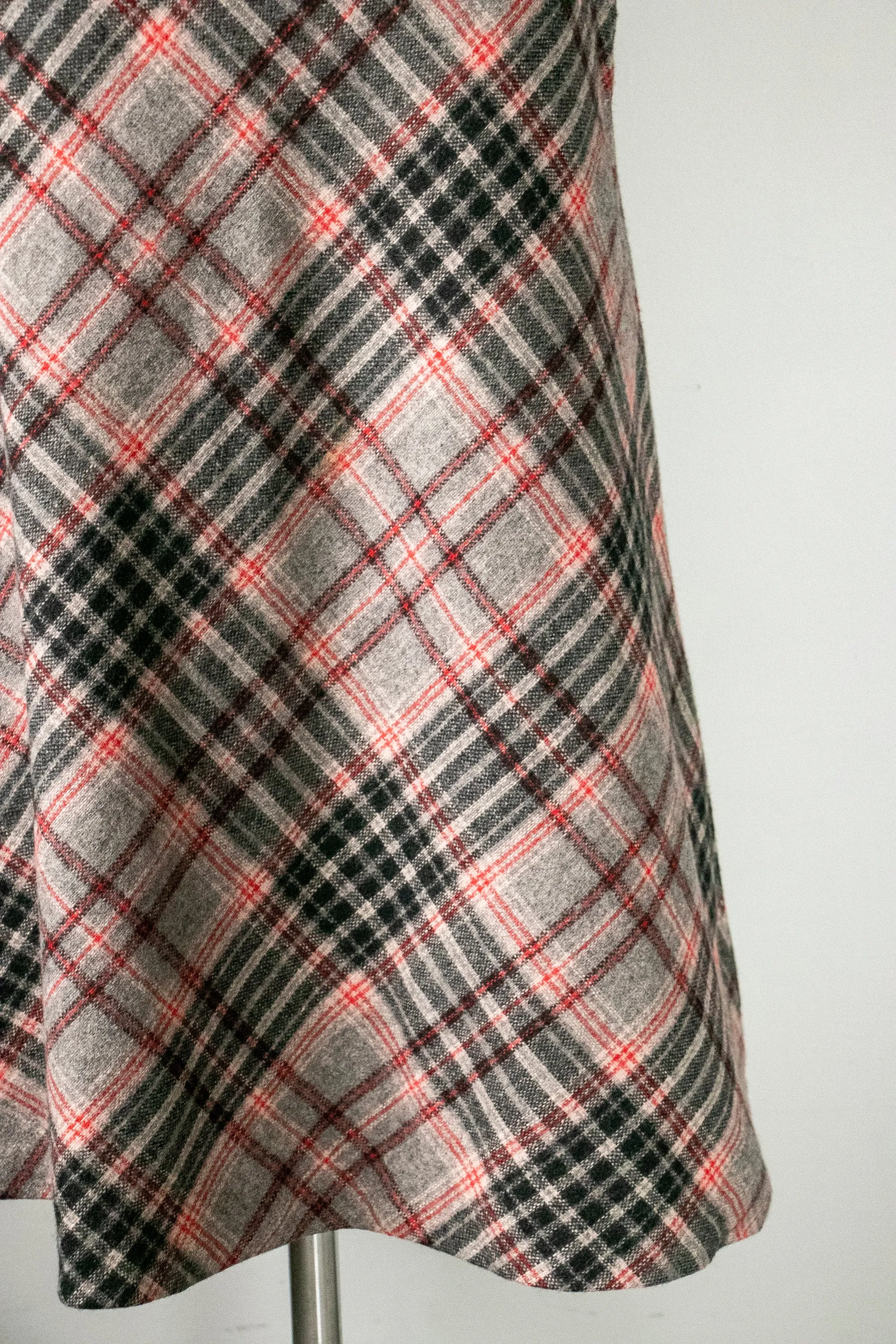 1960s Wool Skirt Scarf Set Plaid XS