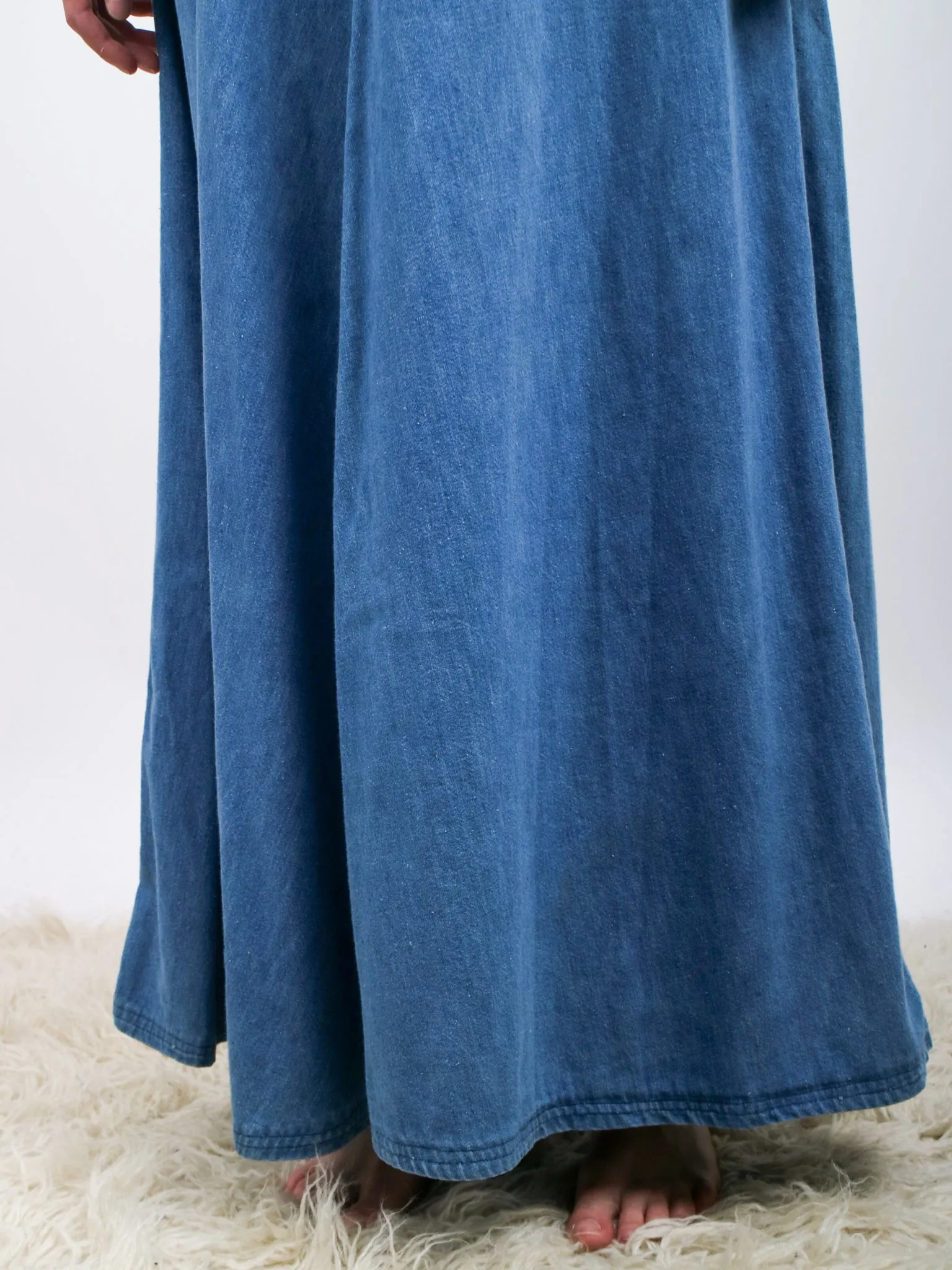 1970s Light Wash Denim Double Zip Front Maxi Skirt