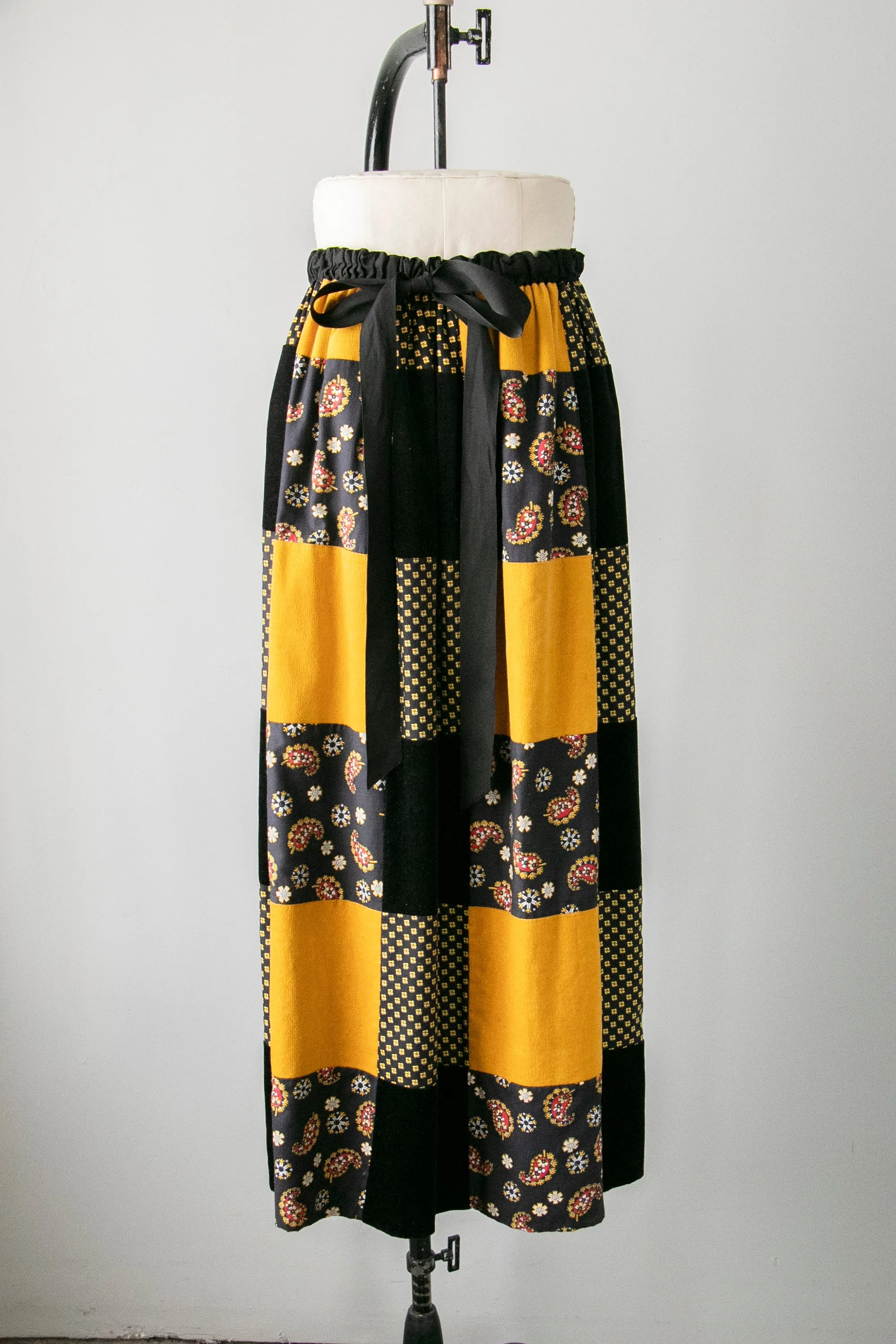 1970s Maxi Skirt Patchwork Corduroy S