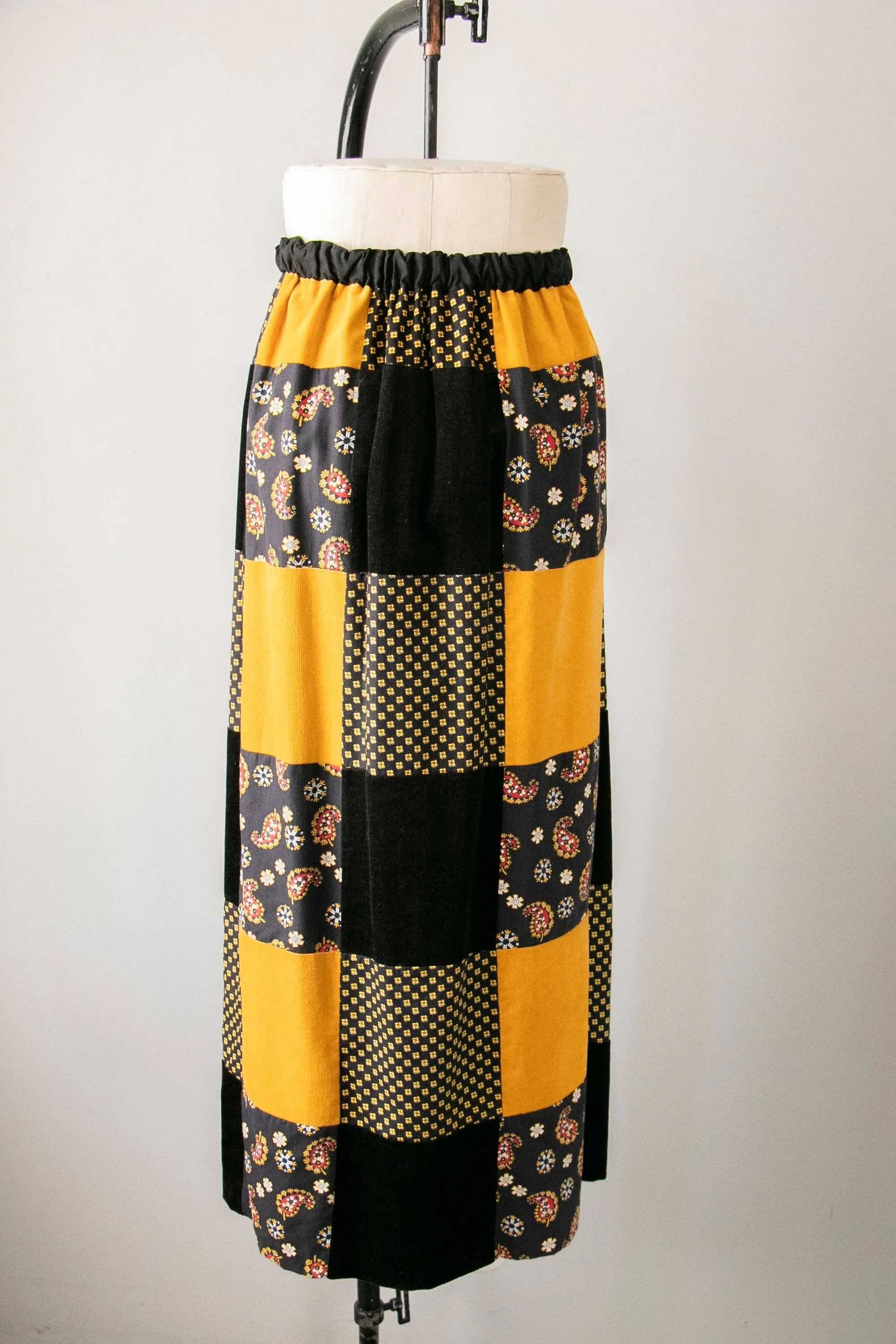 1970s Maxi Skirt Patchwork Corduroy S