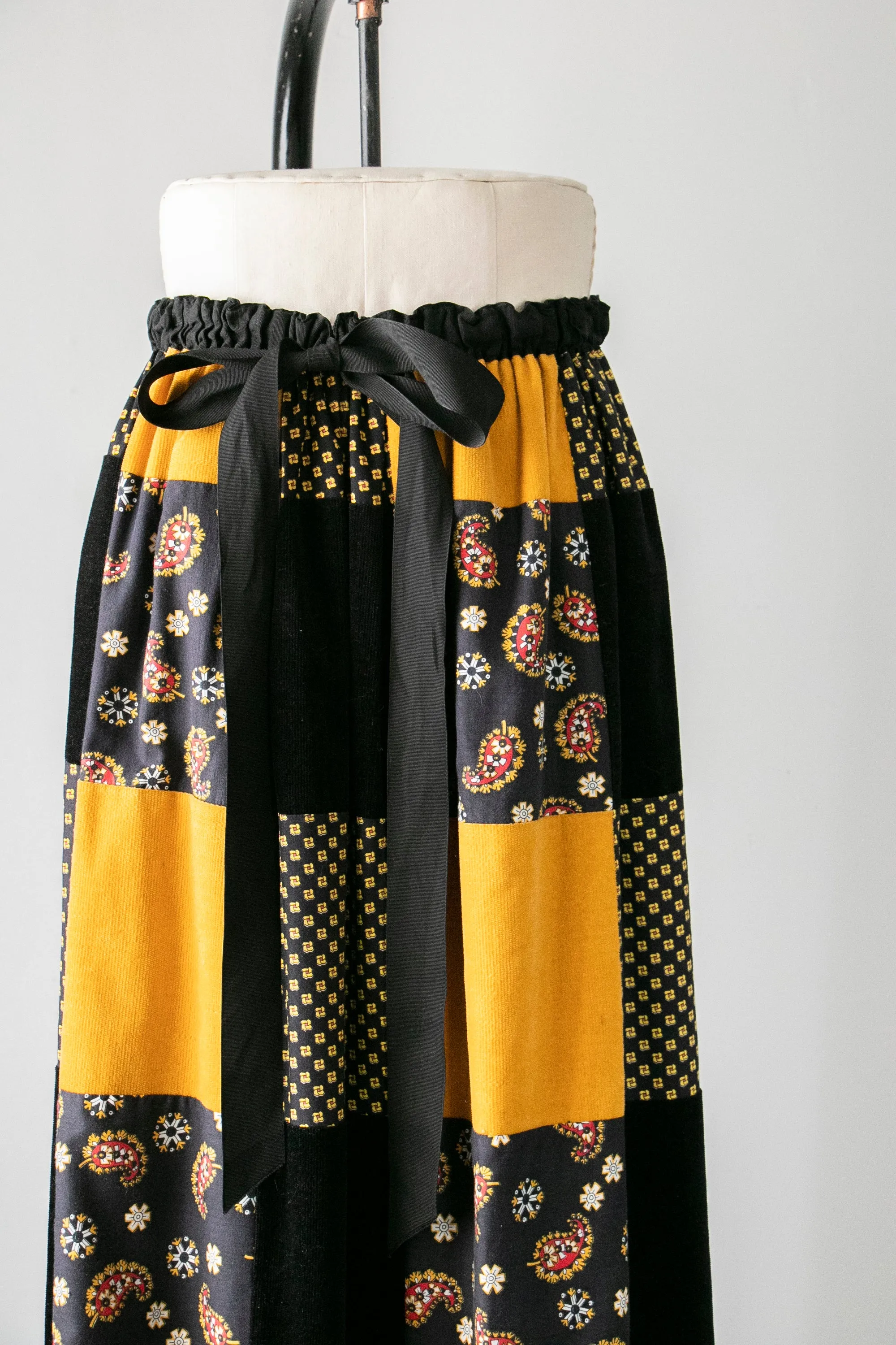 1970s Maxi Skirt Patchwork Corduroy S