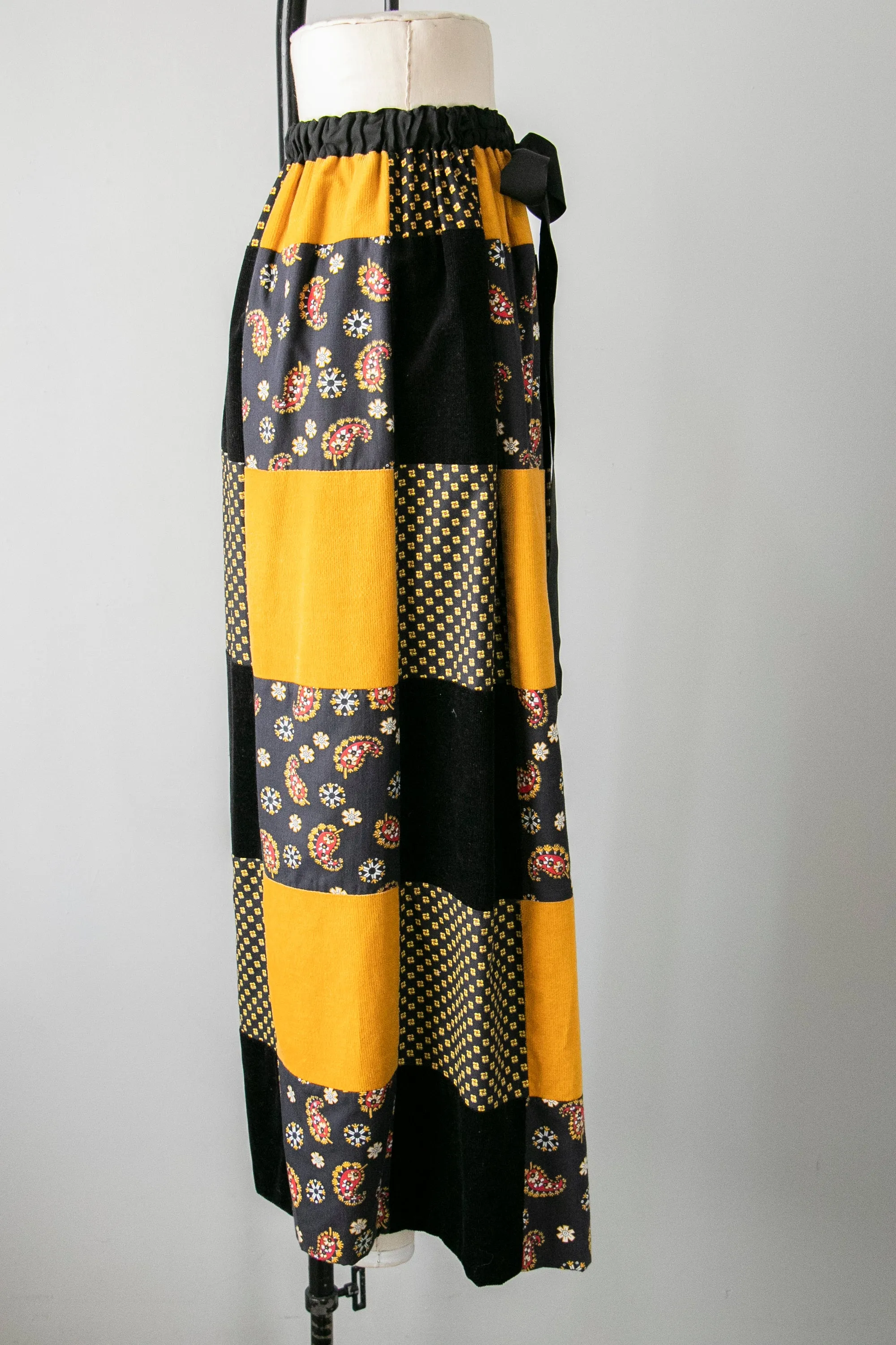 1970s Maxi Skirt Patchwork Corduroy S