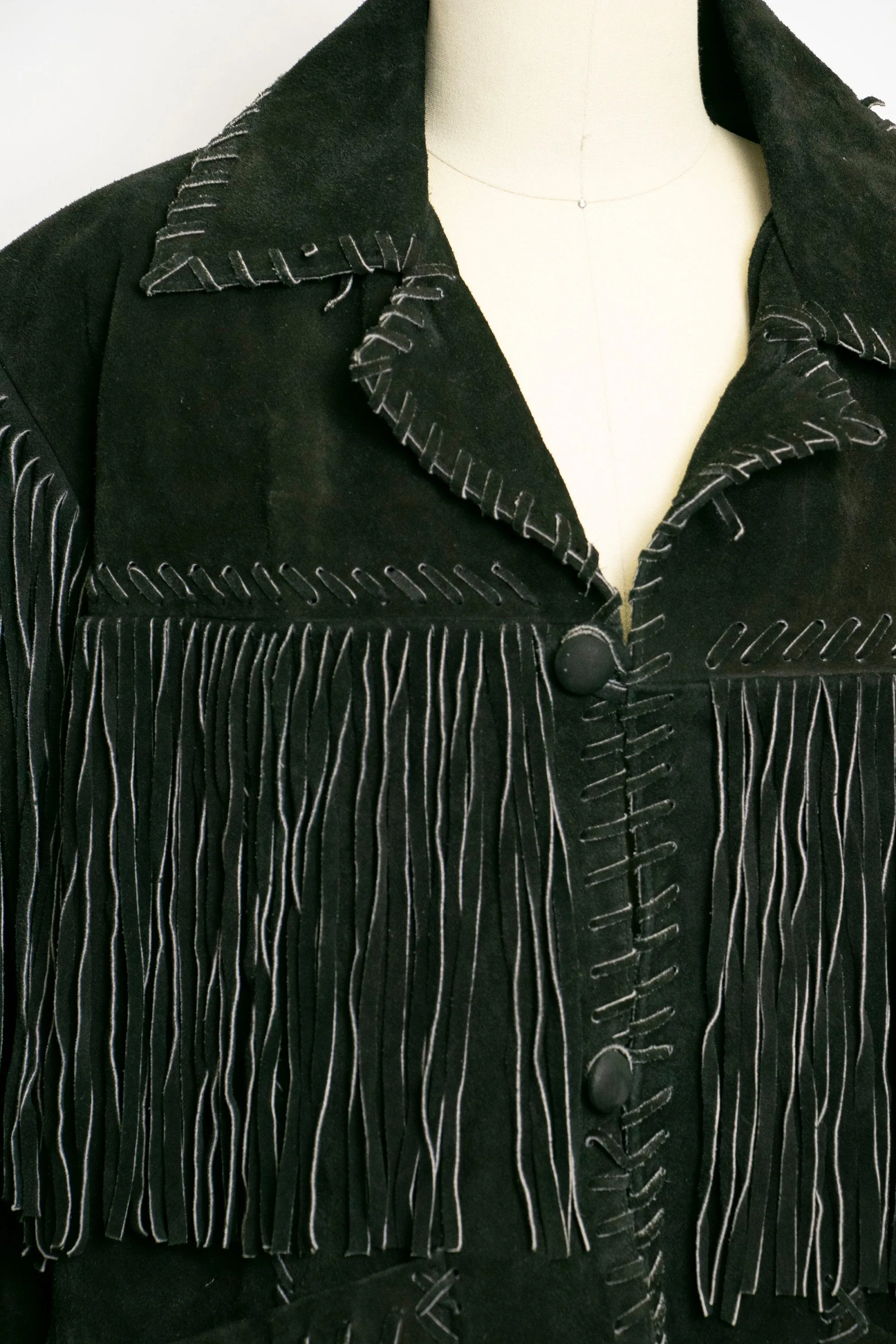 1990s FRINGE Suede Jacket Western Leather Coat Black Small