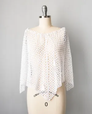 1990s Poncho White Cotton Granny Crochet Top