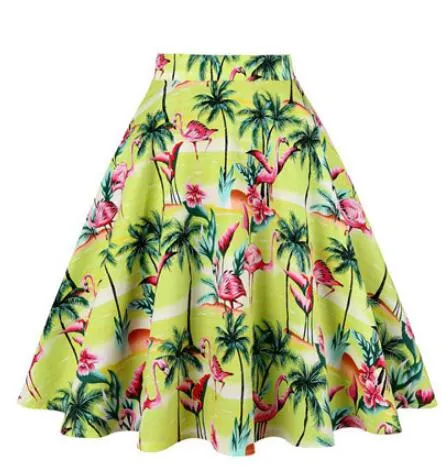 2021 Retro Vintage Women Skirts Summer Spring Casual Sundress High Waist Flared A-Line Back Zipper Knee Length 50s Skirts Lady