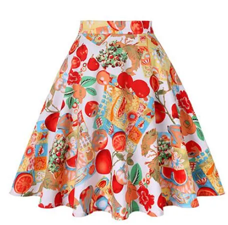 2021 Retro Vintage Women Skirts Summer Spring Casual Sundress High Waist Flared A-Line Back Zipper Knee Length 50s Skirts Lady