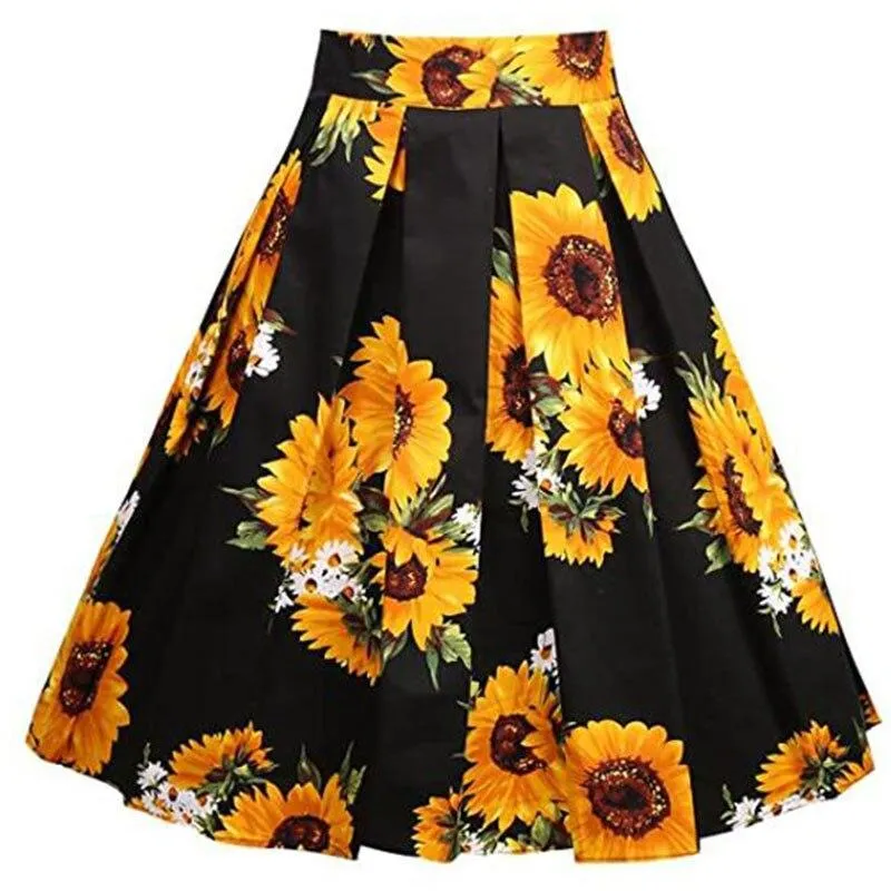 2021 Sunflower Women Short Pleated Skirts Cotton High Waist Lemon Floral Polka Dot Printed HepburnY2K JK School Casual Skater