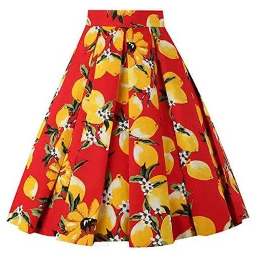 2021 Sunflower Women Short Pleated Skirts Cotton High Waist Lemon Floral Polka Dot Printed HepburnY2K JK School Casual Skater