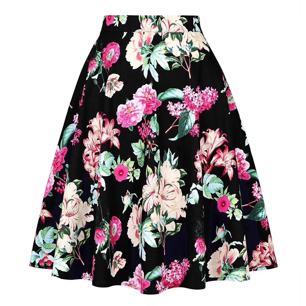 2021 Women Retro Vintage High Waist Skirts 50s Big Swing Keen Length Elegant Skater School Lady Girl's A-Line Skirt Faldas Mujer