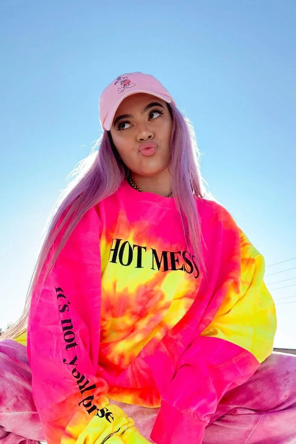 Adelaine Morin Hot Mess Pink Lemonade Tie Dye Crewneck