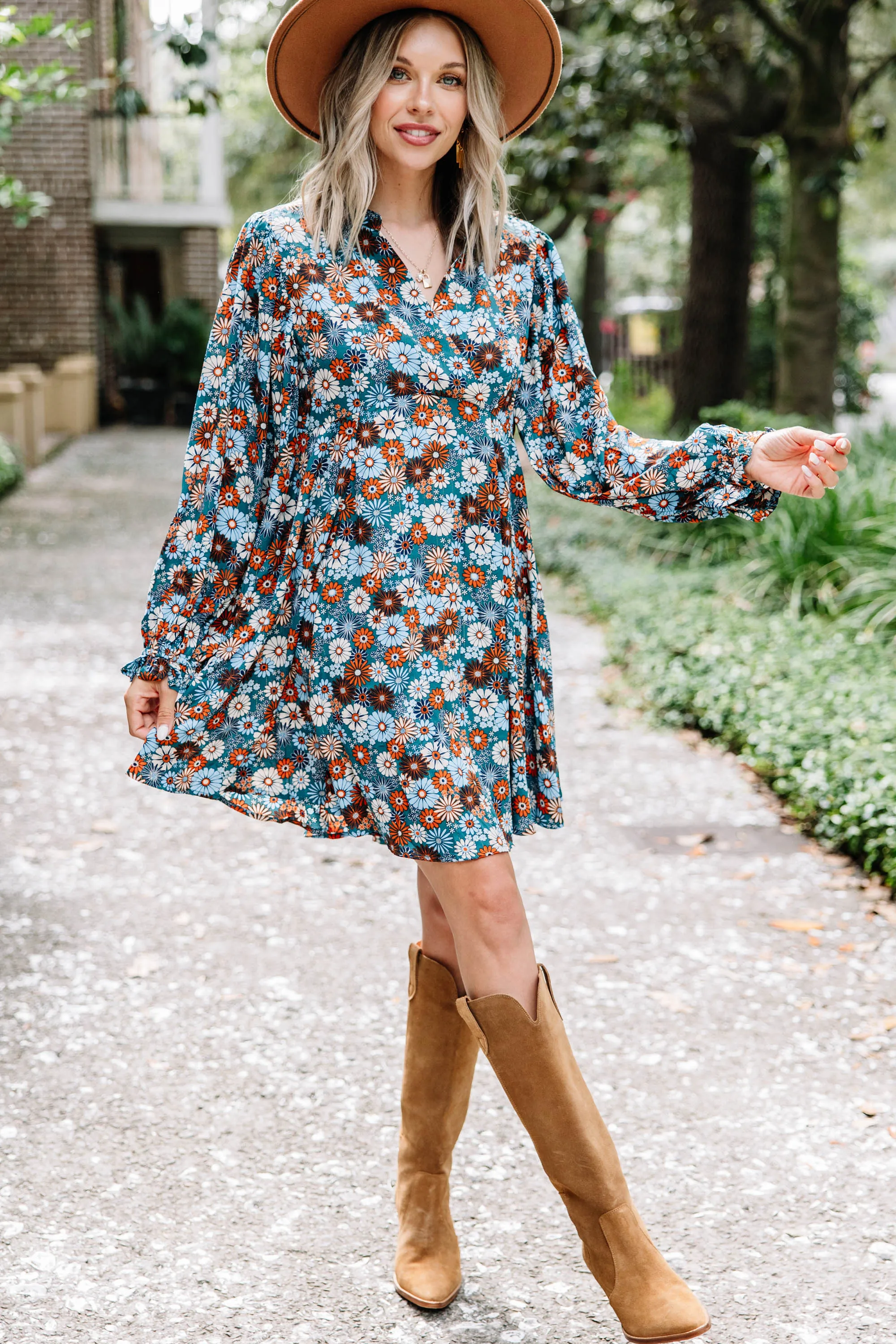 All I've Wanted Teal Blue Floral Babydoll Dress