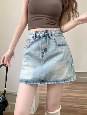 American Fashion Casual High Denim Summer Retro Streetwear Waisted Skirt