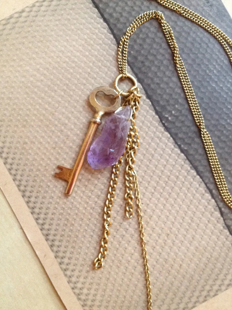 Amethyst & Key Charm Necklace