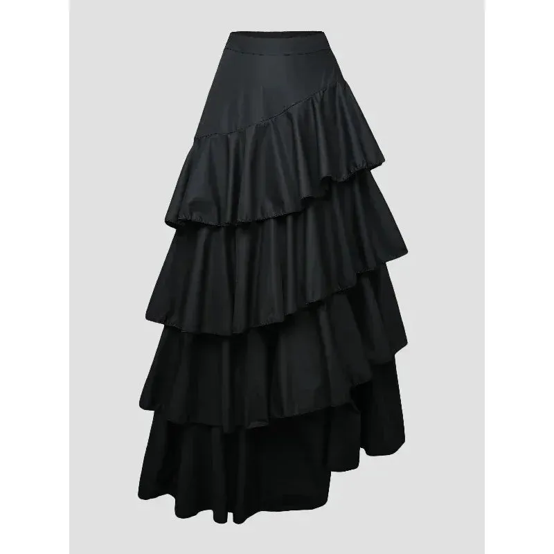 Amozae-Women's Midi Skirts Summer Autumn Falbala Swing Party A-Line Classic Vintage Skirt for Lady High Waisted Long Skirts Black White