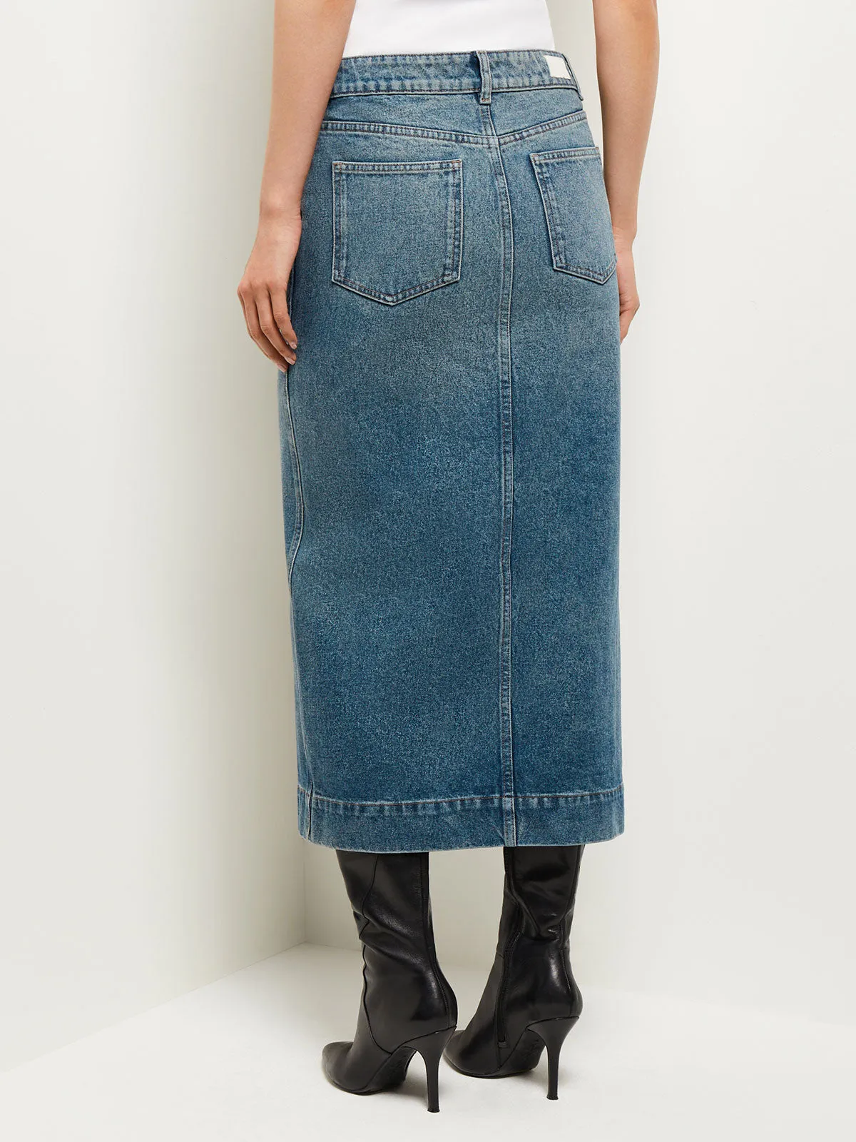 Asra Denim Maxi Skirt, Aged Mid