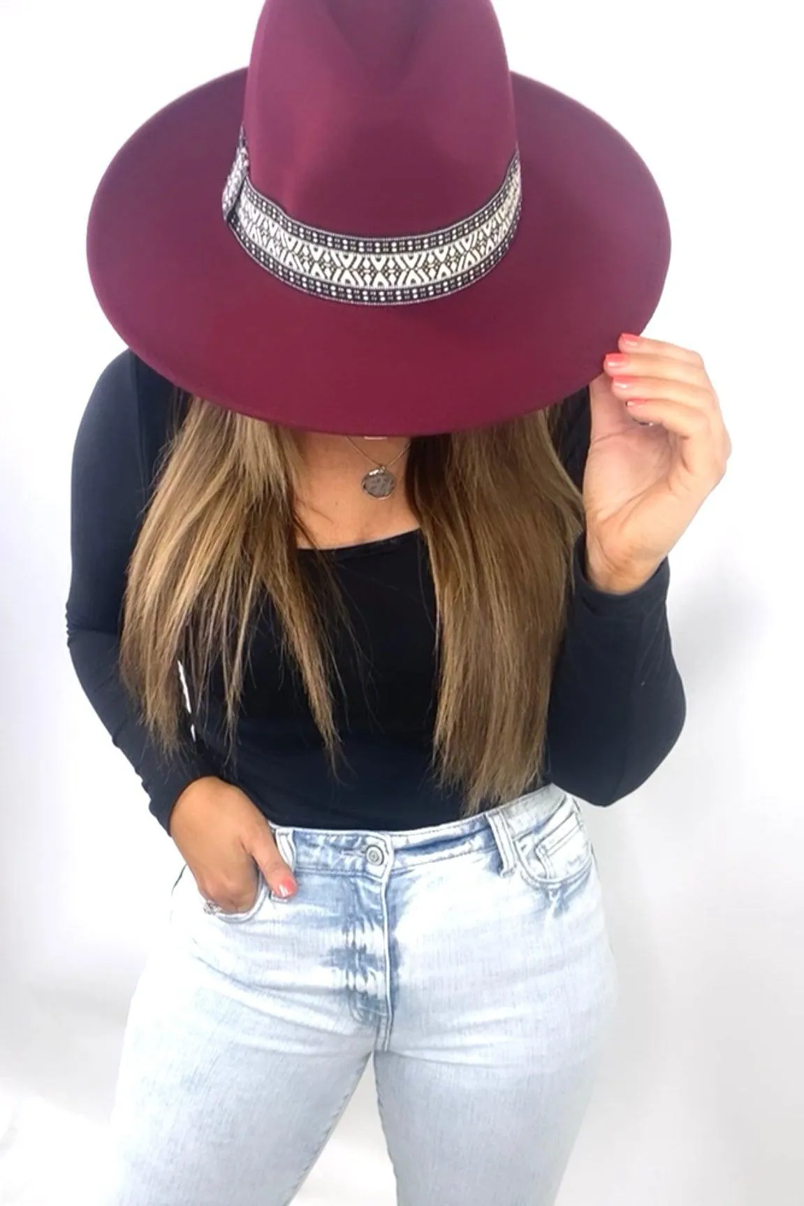 Babe Tribe- {Black, Camel, Ivory & Wine} Tribal Trim Felt Brim Hat