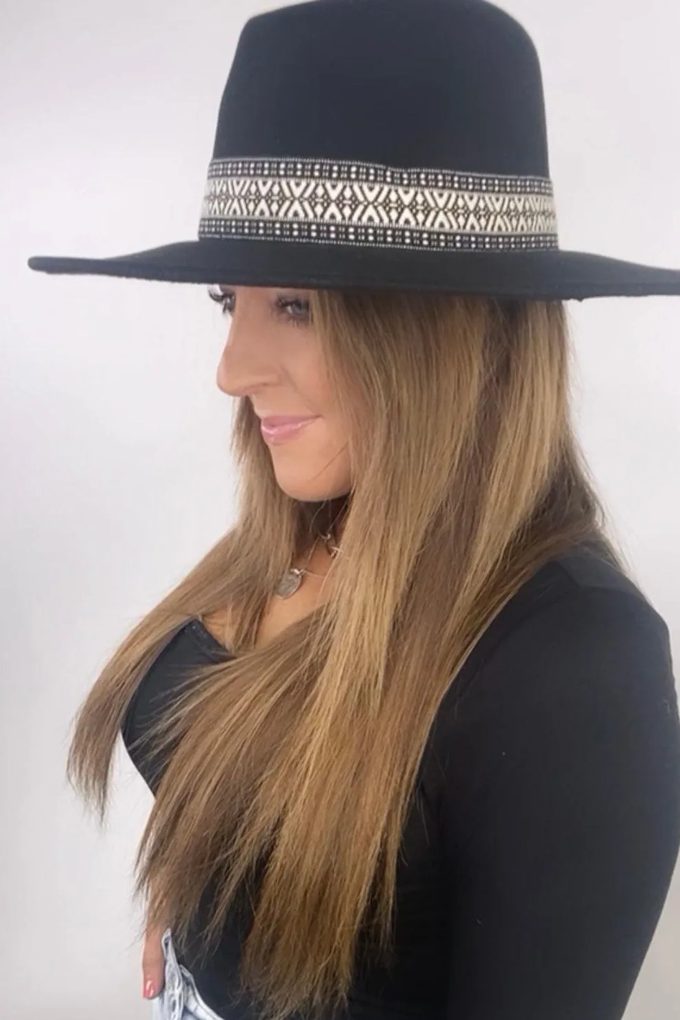 Babe Tribe- {Black, Camel, Ivory & Wine} Tribal Trim Felt Brim Hat