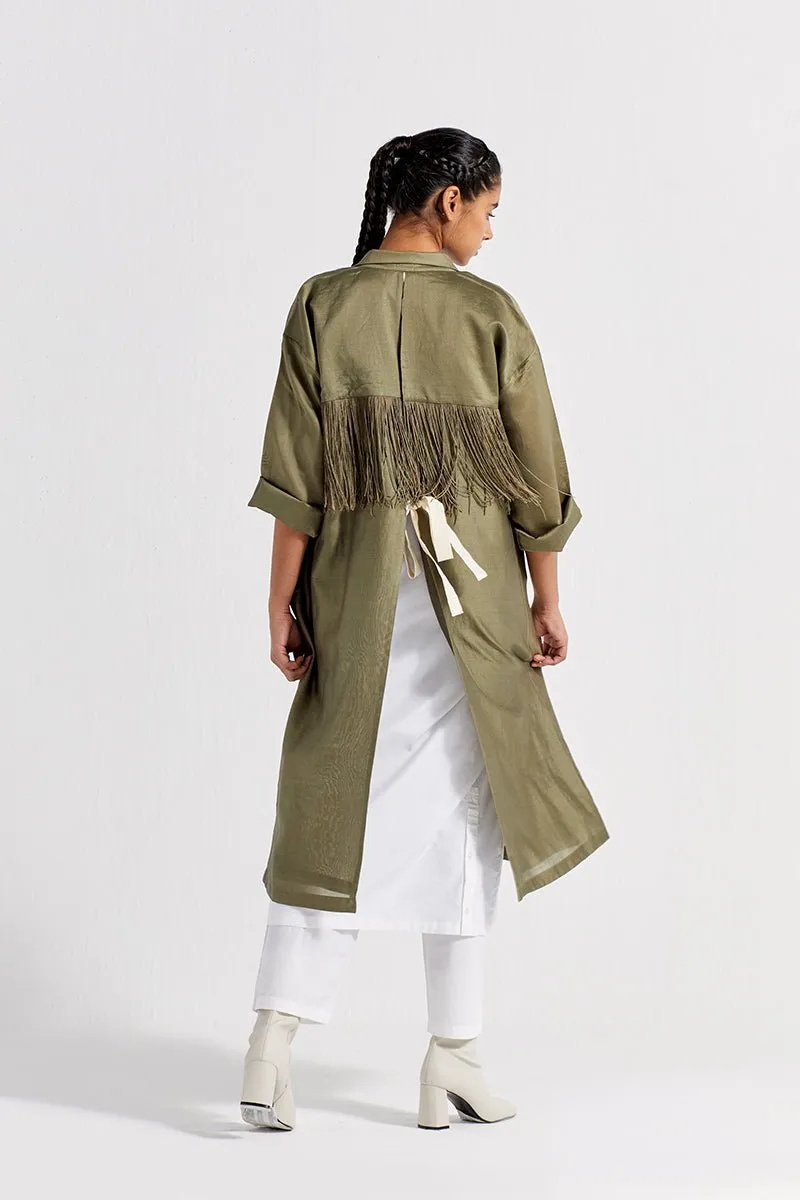 Back Tie Overlay Jacket Co-ord ( Set of 3) - Sap Green