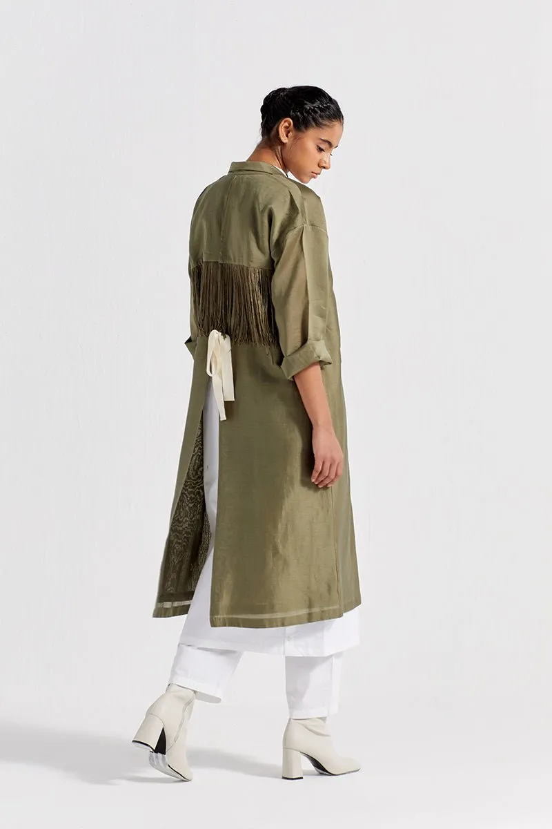 Back Tie Overlay Jacket Co-ord ( Set of 3) - Sap Green