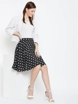 Berrylush Women Black & White Polka Dot Printed Elastic Waist Flared Mini Skirt