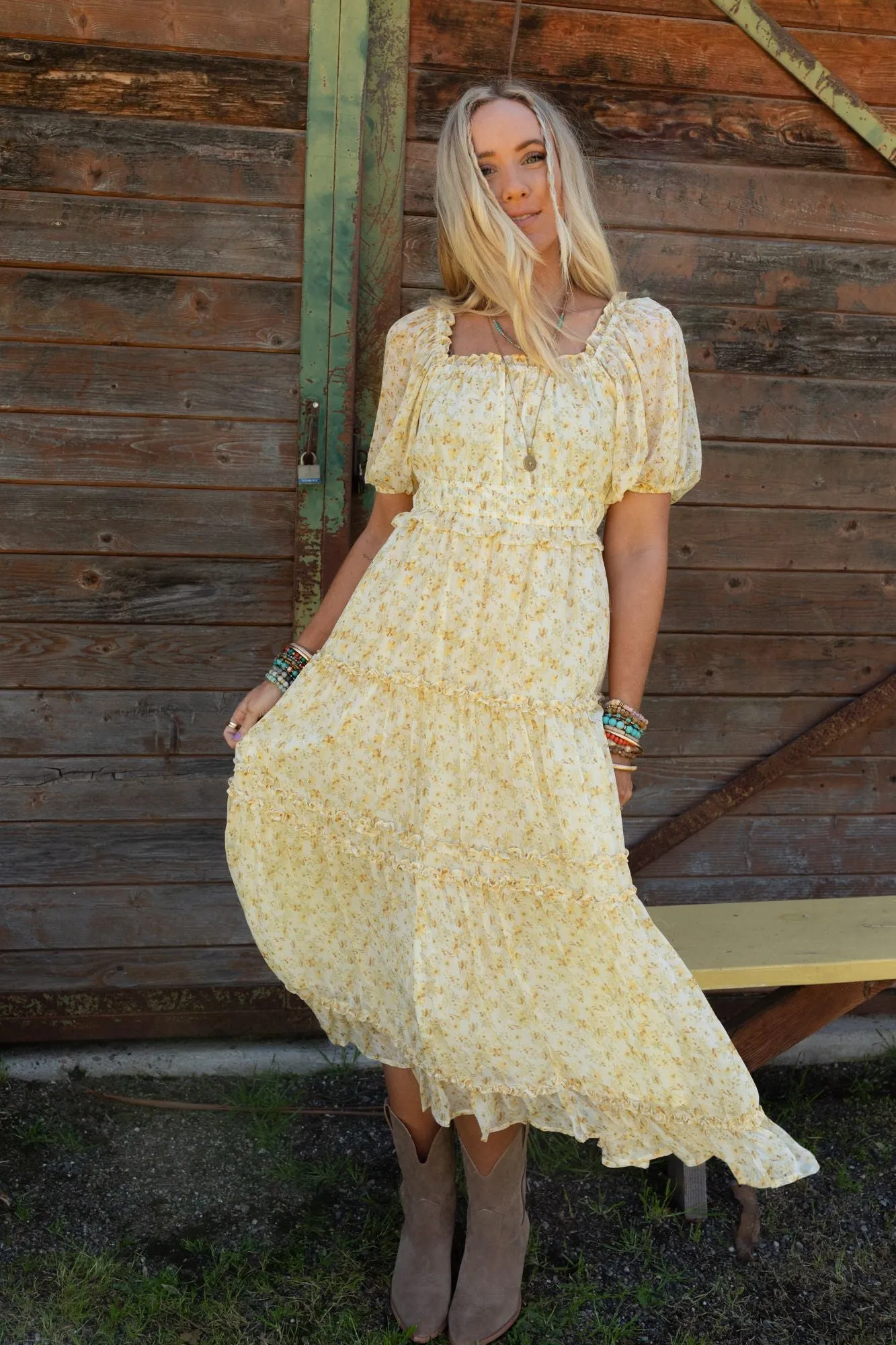 Blossom Girl Tiered Maxi Dress - Yellow