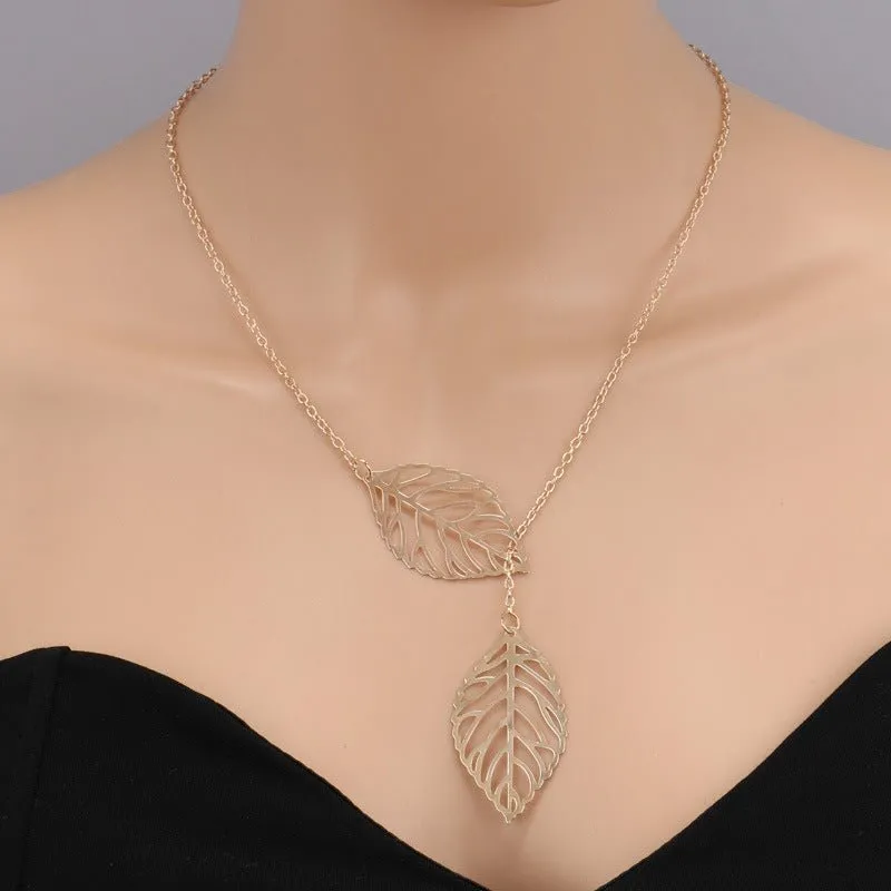 Boho Double Leaf Necklace