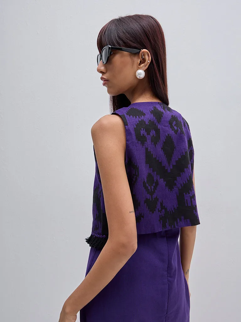 Bombay Paisley Purple Ikat Printed Cotton Jacket