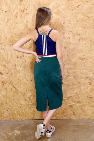 Bottle Green Denim Midi Skirt