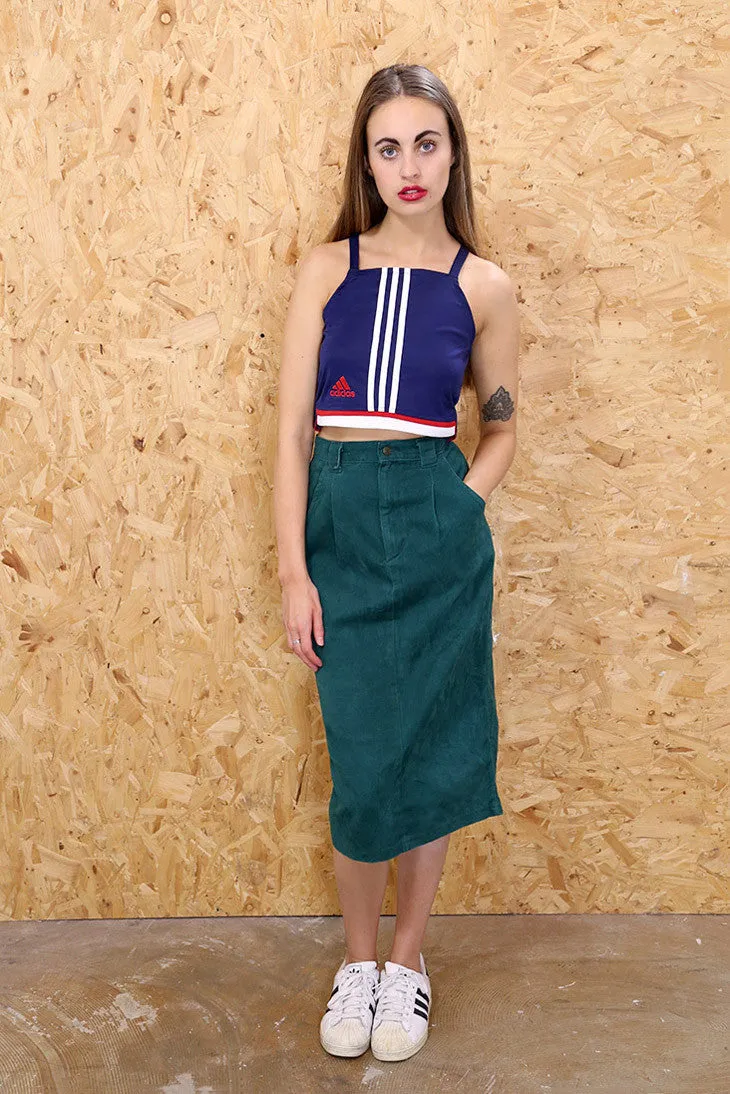 Bottle Green Denim Midi Skirt