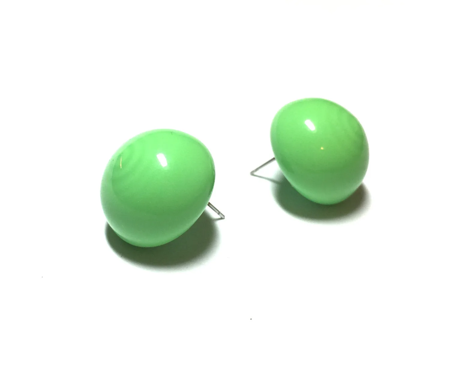 Bright Lime Green Retro Button Stud Earrings