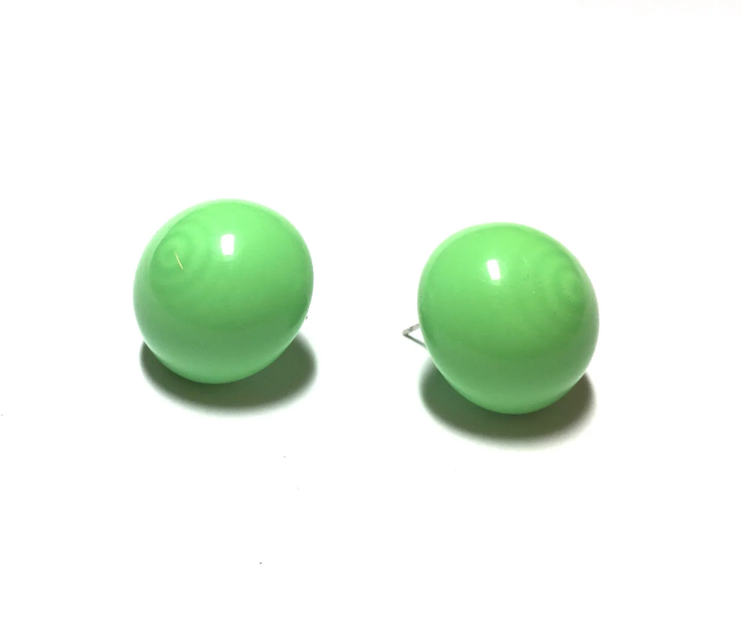 Bright Lime Green Retro Button Stud Earrings