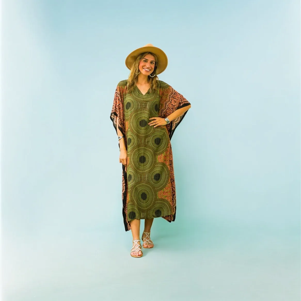 Brown and Green Mandala Kaftan