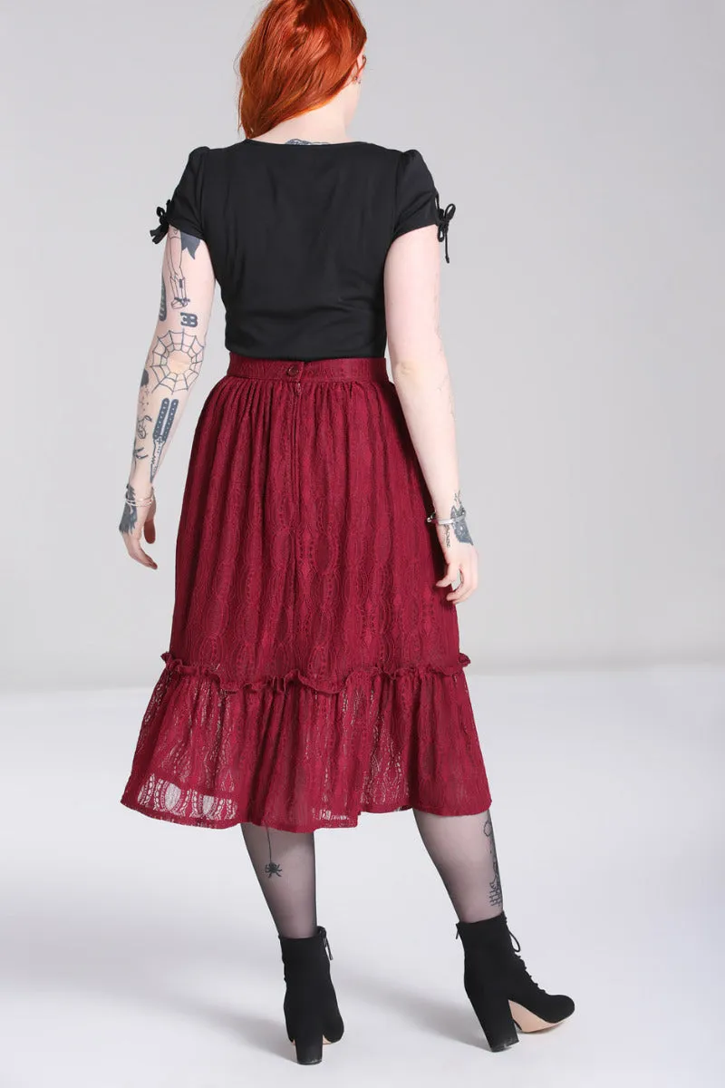 Burgundy Lace Rhea Skirt by Hell Bunny