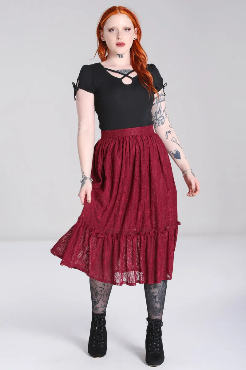 Burgundy Lace Rhea Skirt by Hell Bunny