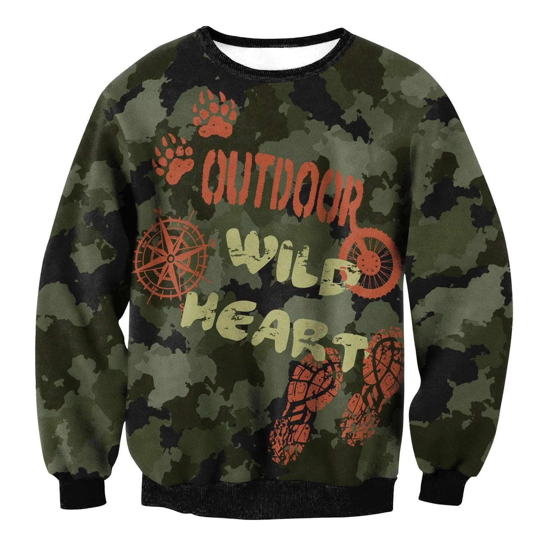 Camo Chic Digital Print Round Neck Sweater