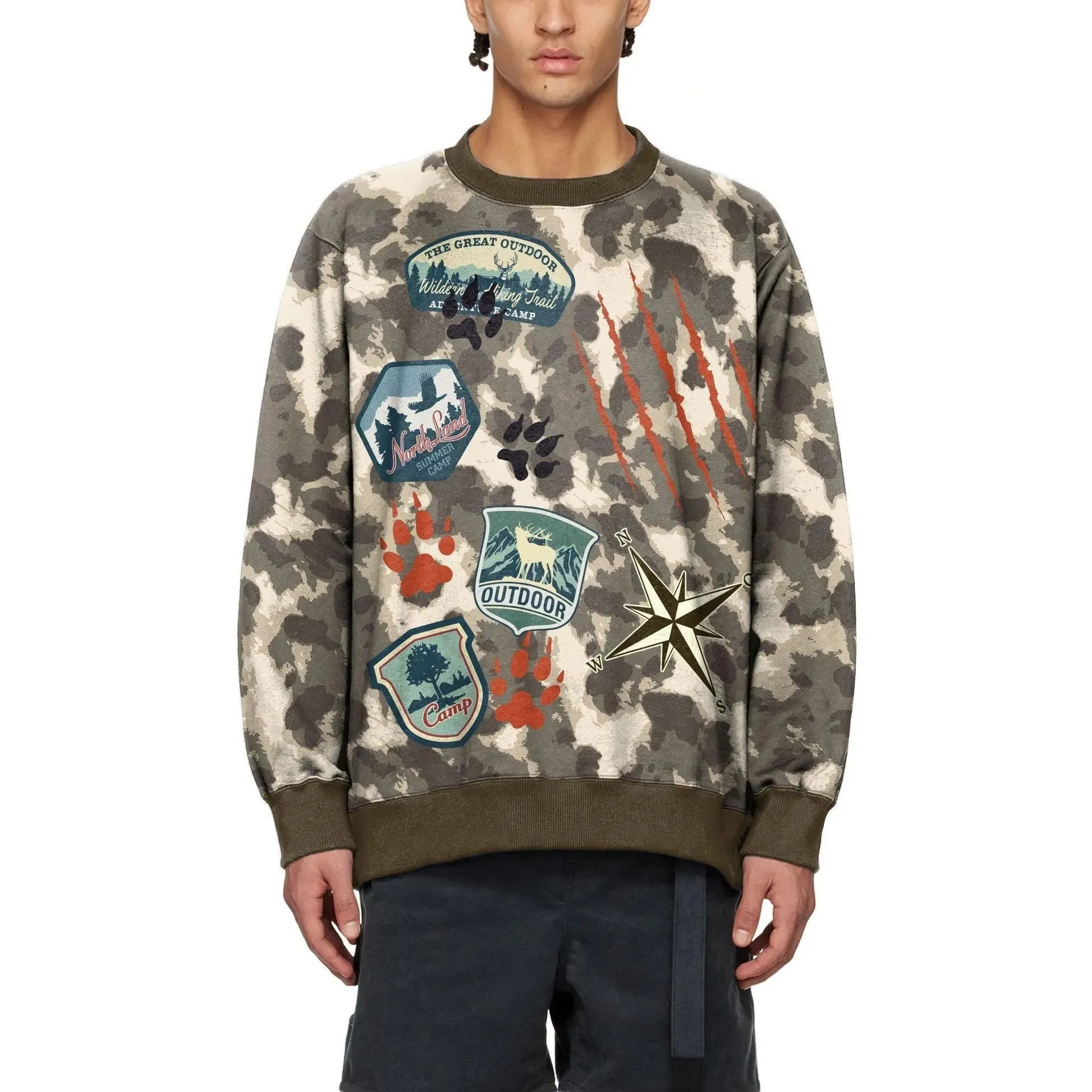 Camo Chic Digital Print Round Neck Sweater