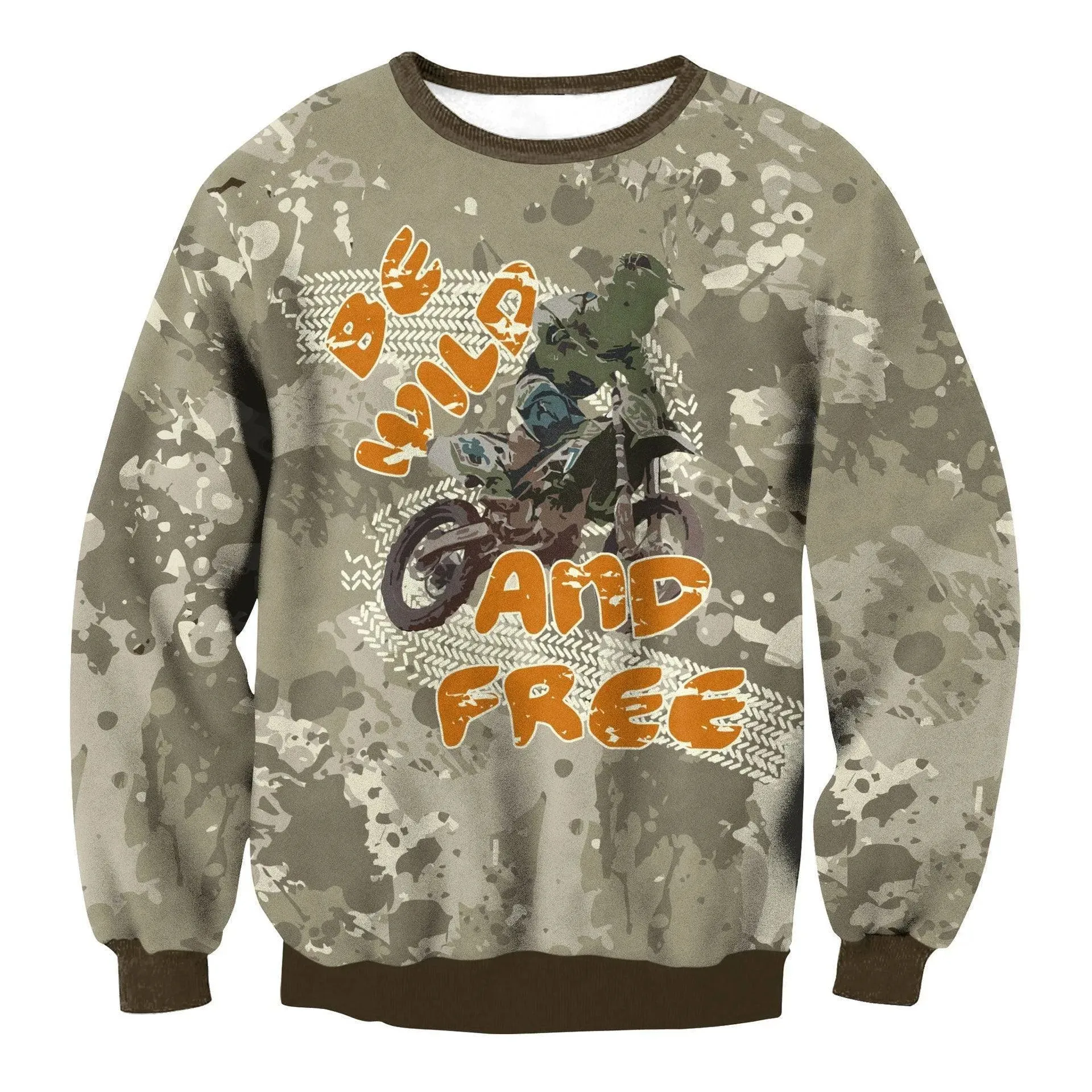 Camo Chic Digital Print Round Neck Sweater