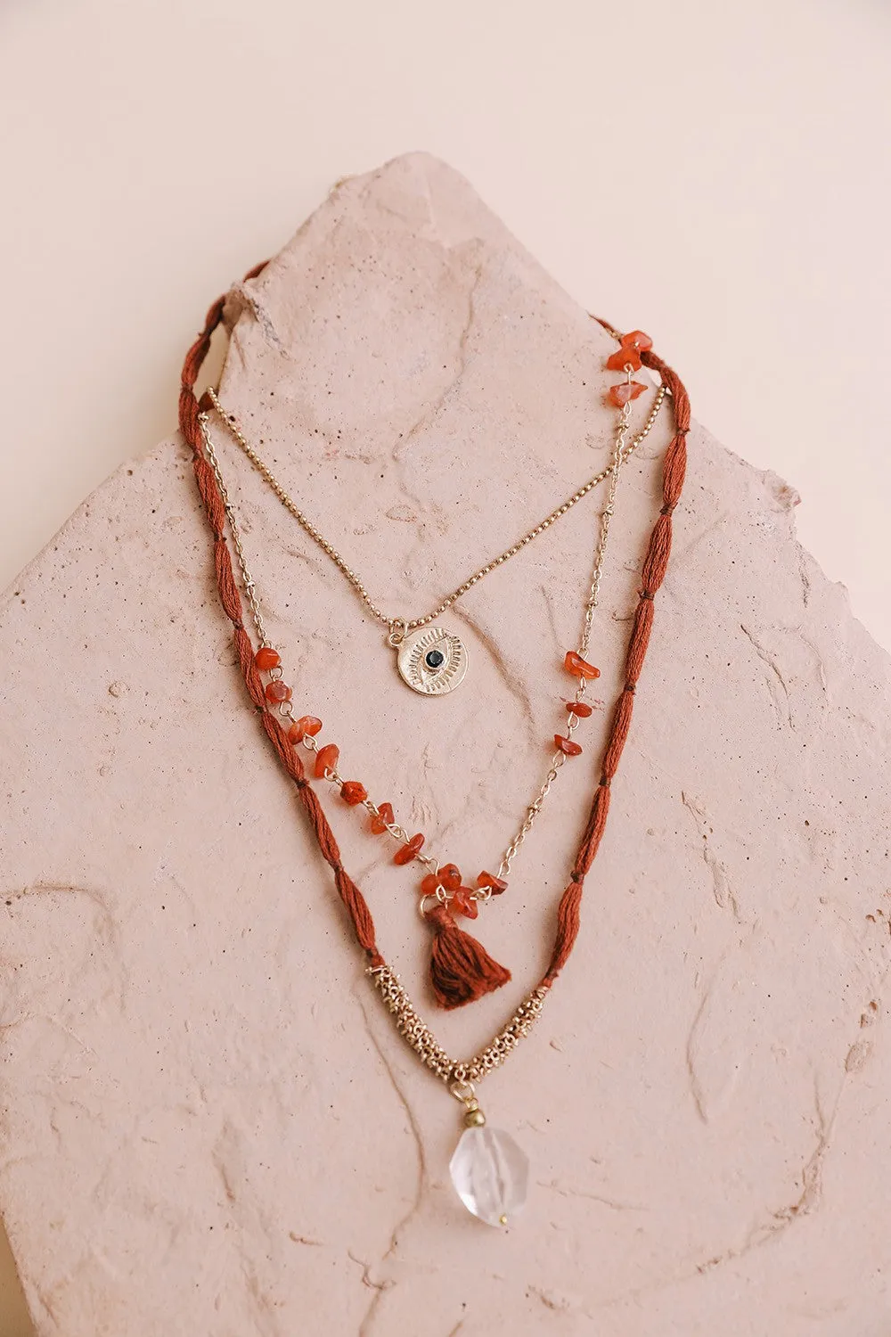 Carnelian Multi Layered Necklace - Rust