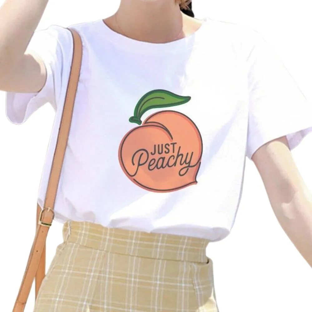 Cartoon Peach Juice Japanese Aesthetic T-Shirt: Summer tees for women