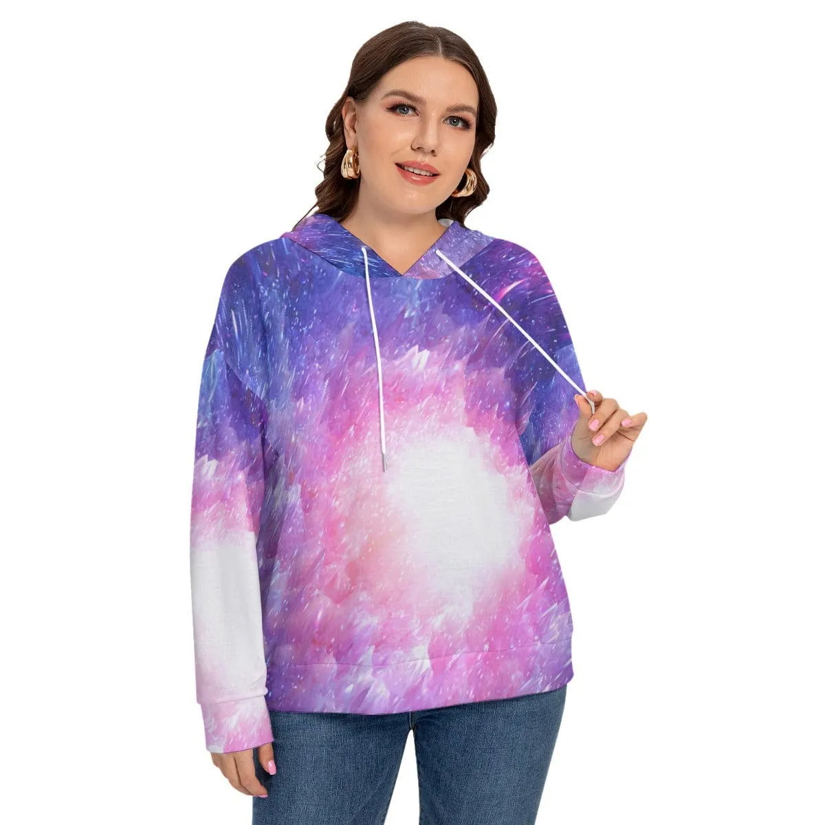 Chromatic Tie Dye Women's Long Sleeve Sweatshirt With Hood(Plus Size)