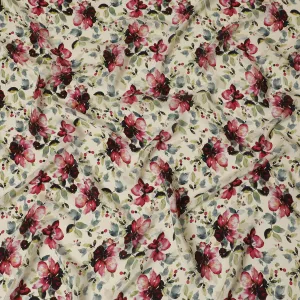 Classic Crimson Garden Viscose Fabric, 110 cm Width - Vintage Red Floral on Cream-D18732