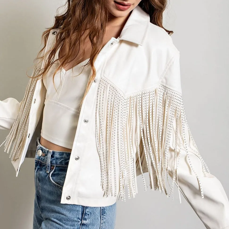 Country Sweetheart Studded Fringe Leather Jacket