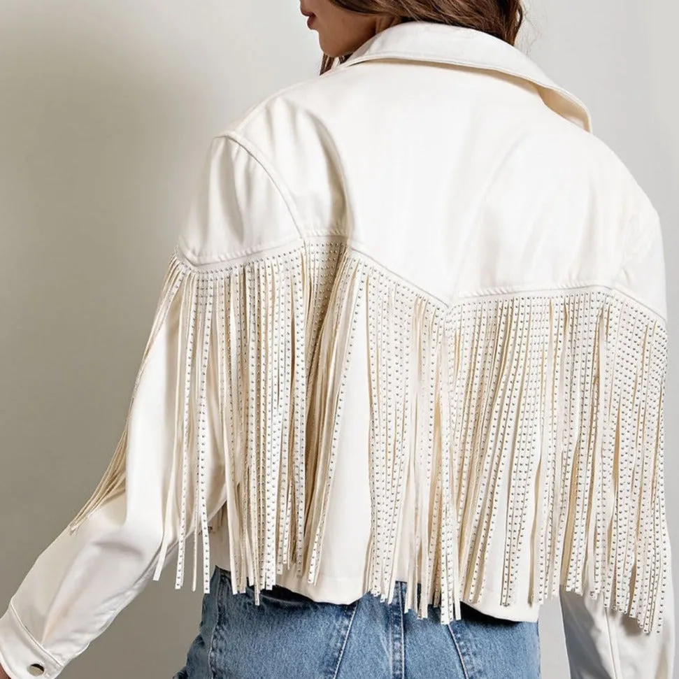 Country Sweetheart Studded Fringe Leather Jacket