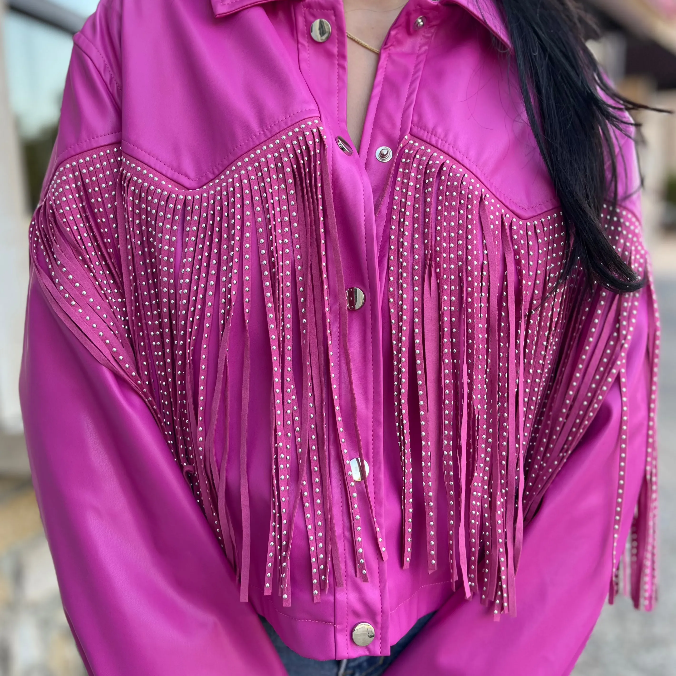 Country Sweetheart Studded Fringe Leather Jacket