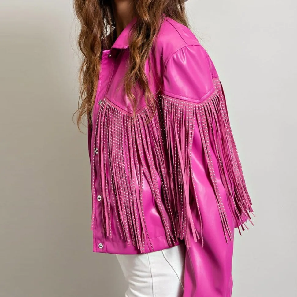 Country Sweetheart Studded Fringe Leather Jacket